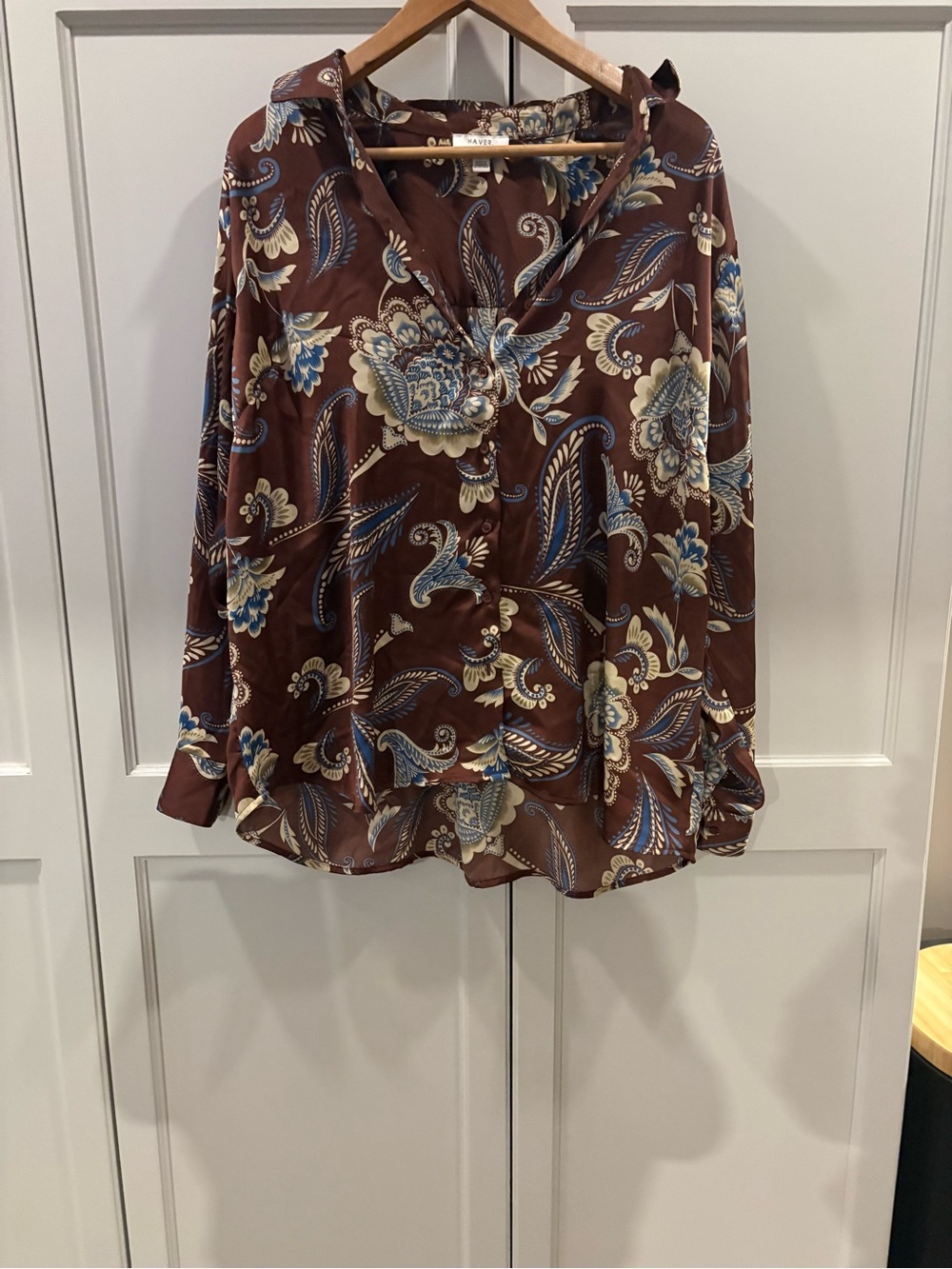Have Brown Paisley Button-Down Shirt with Blue & Cream Accents
